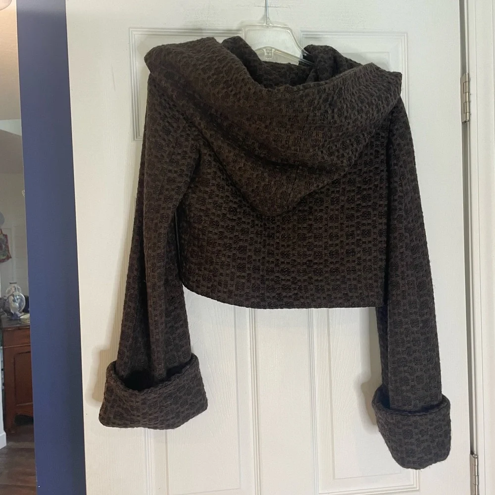 ZARA brown wool blend cropped jacket with wide collar and cuffs - Medium - Picture 2 of 4